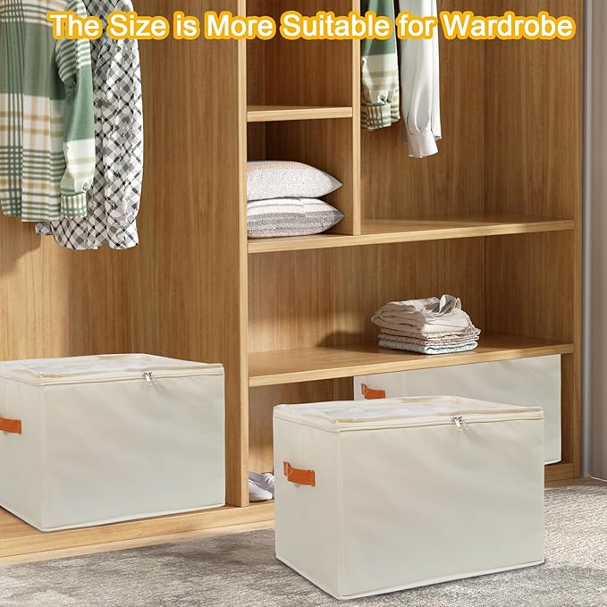 Shoe Organizer for Closet 2 PCS Foldable Shoe Storage Organizer with Clear Cover, Fits up to12 pairs Shoes Organizer Box Bin With Bottom Support (Beige)