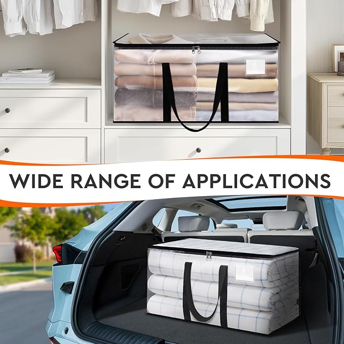 HomeHacks Clear Moving Bags Heavy Duty 2 Pack, Storage Bags with Zipper, Extra Thick Handles & Waterproof Packing Boxes for Moving, Camping, Home Organization 76L/20Gal (28.7"x11.8"x13.8")