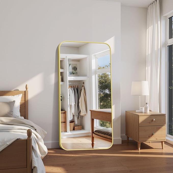 FORBATH 30x60 Inch Gold Bathroom Mirror for Over Sink, Large Rectangular Wall Mirror with Metal Frame, Rounded Corners for Bathroom, Bedroom, Entryway Decor (Horizontal or Vertical)