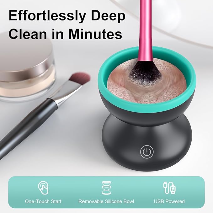 Norate Electric Makeup Brush Cleaner Machine, Automatic Make up Brush Cleaner for Fast Deep Cleaning - Removes Residue from Make up Brushes, Sponge, Stocking Stuffers for Women, Teen Girls (Green)