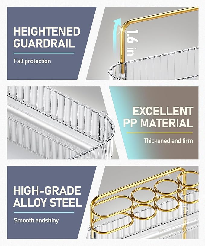 2-Tier Corner Bathroom Organizer Counter - Acrylic Makeup Skincare Organizer with Brush Holder, Perfume Tray for Countertop, Vanity, Dresser, Kitchen（Clear）