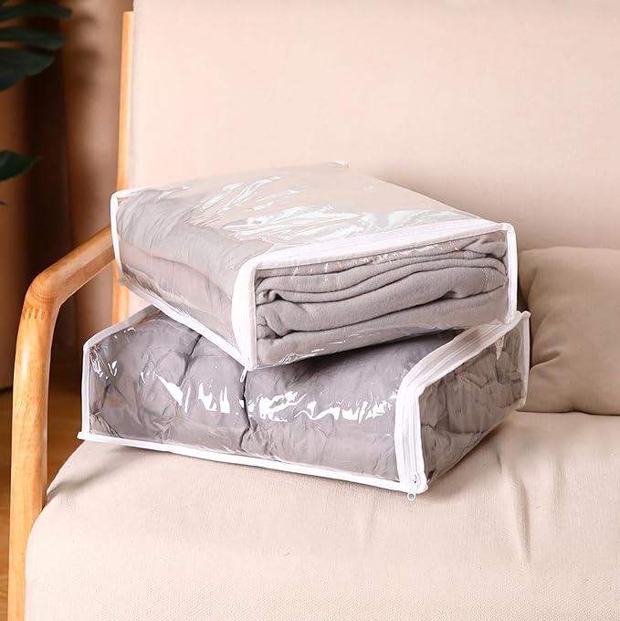 Riakrum 30 Pack Clear Zippered Storage Bags, 15x11x4 inches, Vinyl Plastic Sweater Sheet Organizers Storage Bags, PVC, for Clothes, Sheet, Blankets, Fabrics Organizers (Black & White)