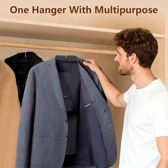 100 Pack Velvet Hangers Non Slip, Felt Pants Hangers Thin Space Saving Clothes Hanger Flocked Strong Durable Ganchos para Colgar Ropa with 360°Swivel Hook for Pants Jeans Shorts Tank Top, Black