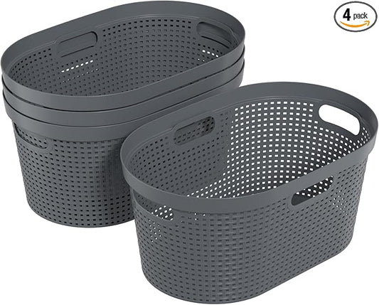 40 L Large Plastic Laundry Basket with Handles, 4 Pack Plastic Clothes Laundry Basket, 22.44" L x 14.96" W x 10.31" H, Gray