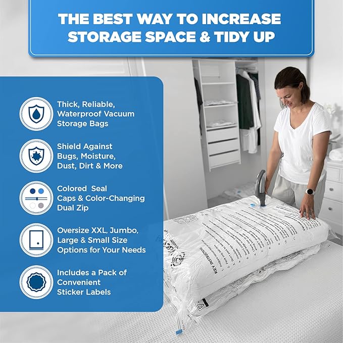3-Pack XXL,Vacuum Storage Bags,Space Saver Bags for Clothes Storage – XL Comforters,Mattress Topper,3x XXL Bags (47x35in),Bonus 1x Large Bag (32x21in)