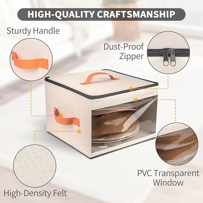 Upgraded Hat Storage Box for Women & Men,Closet Hat Boxes Organizer Bag with Dustproof Lids,Cowboy Hat Box,Hat Carrier Case For Travel（beige）