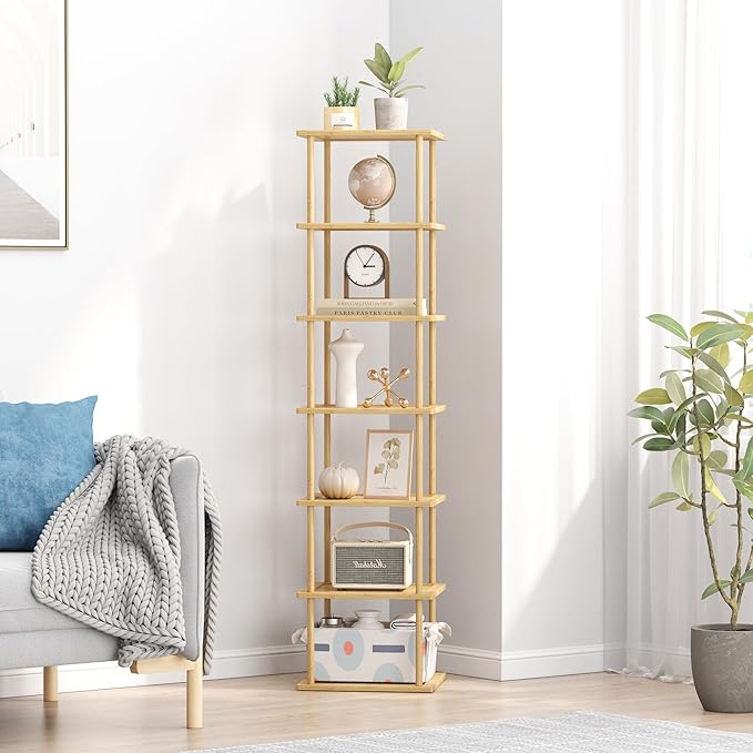 Bamboo Free Standing Shoe Rack Shelf Multi Tier Tall Wooden Stackable Shoes Rack Organizer for Closet Front Door Entrance Narrow Vertical Shoe Storage (Bamboo, 7 Tiers)