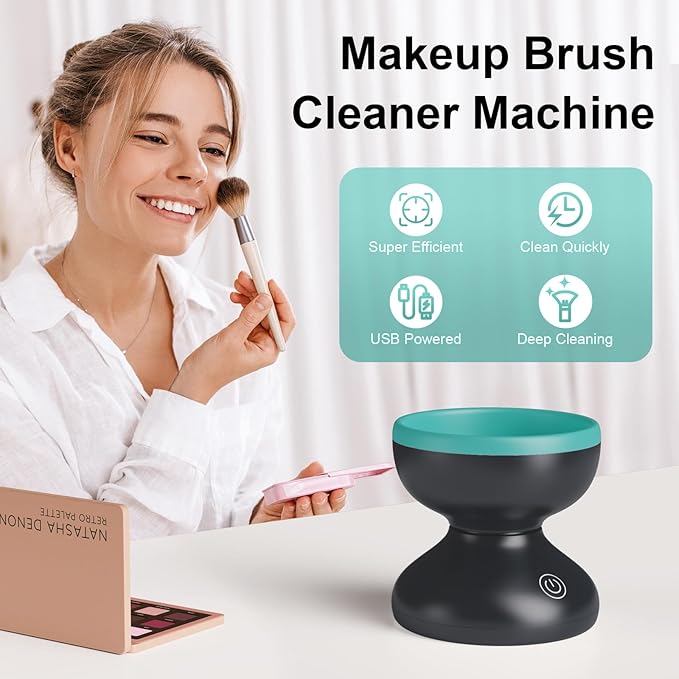 Norate Electric Makeup Brush Cleaner Machine, Automatic Make up Brush Cleaner for Fast Deep Cleaning - Removes Residue from Make up Brushes, Sponge, Stocking Stuffers for Women, Teen Girls (Green)