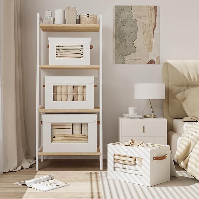 Fabric Storage Box, Storage Bin for Shelves Bedroom Office with Lid, Closet Organizer with Handles, White, 15 x 9.8 x 9.8 Inch, 1-Pack