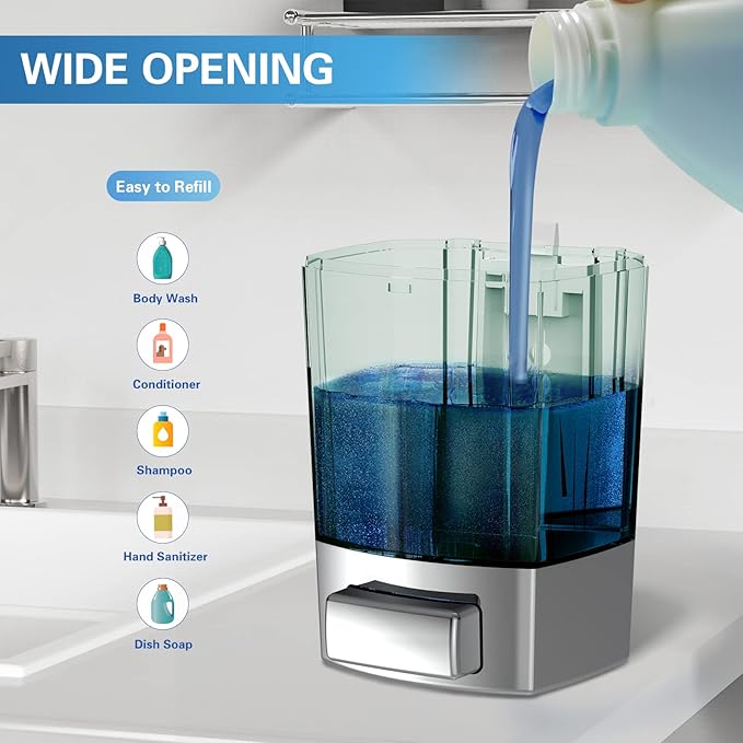 SVAVO Wall Mounted Soap Dispenser Kitchen Bathroom Manual Soap Dispenser Refillable Hand soap Dispenser for Liquid Contianers Shampoo Gel Chamber for Household Commerical 23.7oz (700ml) ABS