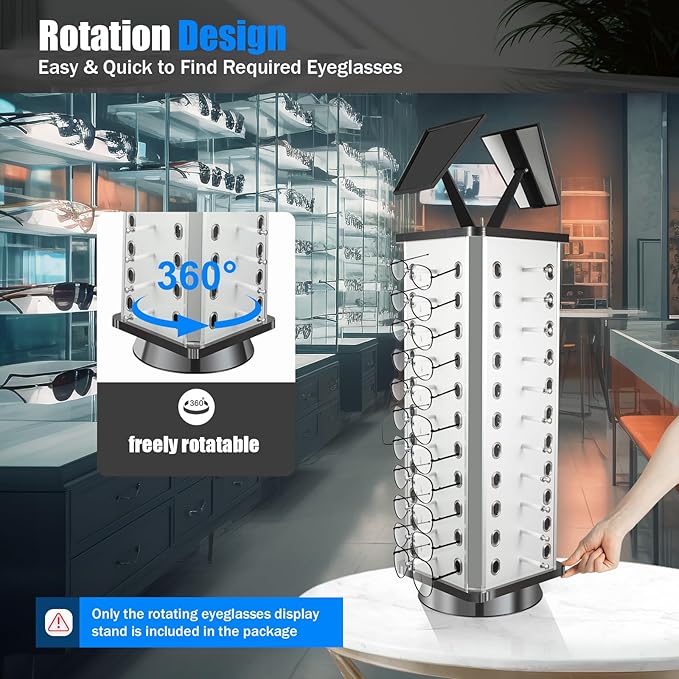 40 Pairs Sunglasses Holder Organizer, Rotating Glasses Display Stand Metal Sunglasses Display Stand With Mirror, Rotating Eyeglasses Holder Stand Countertop Sunglasses Rack (Square)