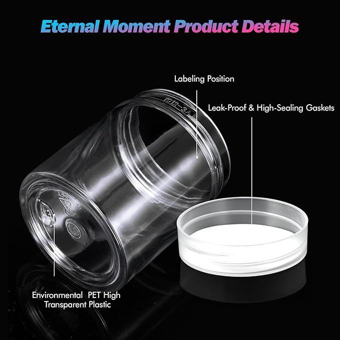Eternal Moment 36 Pack 3 OZ Plastic Jars Round Clear Cosmetic Container Jars with Clear Lids, Perfect for Lotion, Slime，Cream, Ointments, Makeup, Eye Shadow, Samples, Pot, Travel Storage
