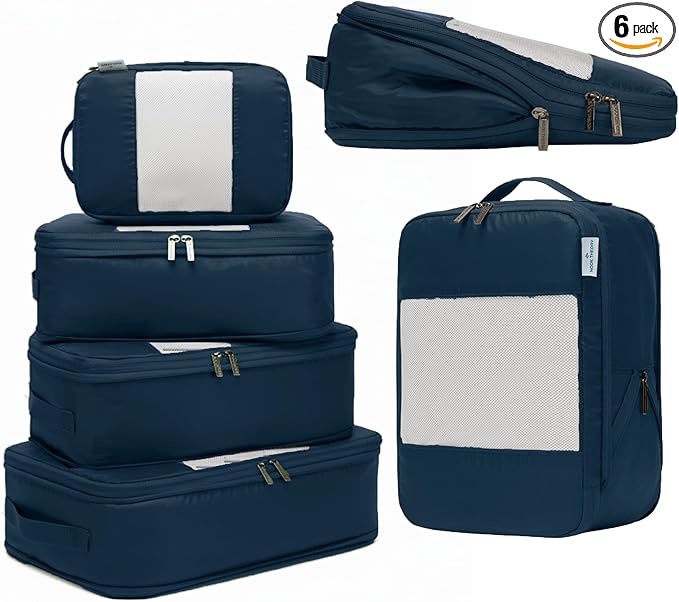 6-Pack Large Compression Packing Cubes for Travel - Lightweight Compression Packing Cube Set, Water-Resistant Luggage Organizer Bags & Suitcase Organizers, Travel Cubes for Carry-On, Checked Luggage