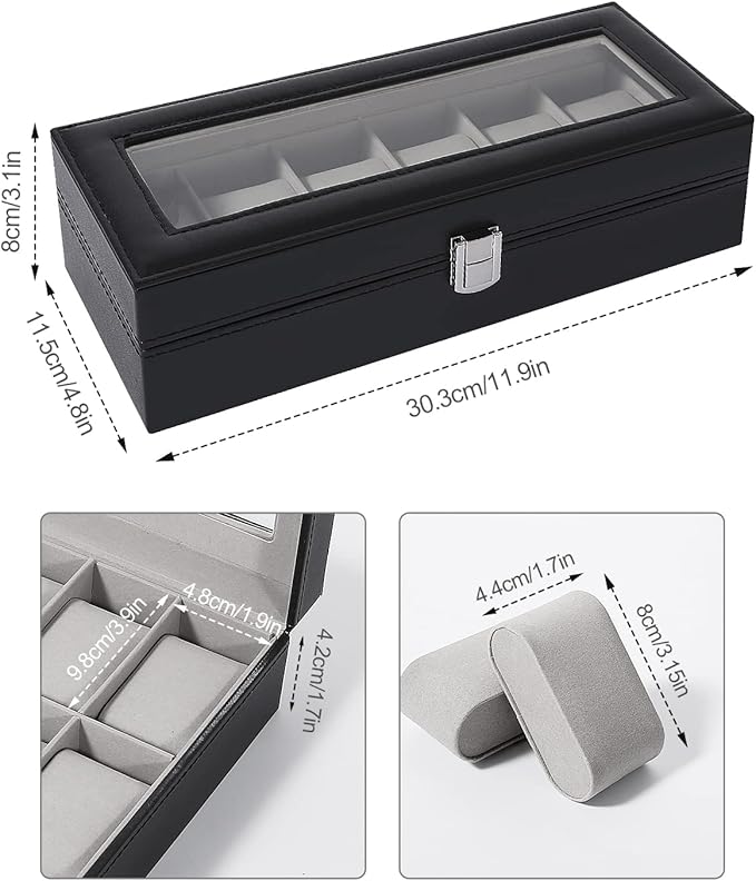 Uten Watch Boxes 6 Slots, Watch Display Storage Box PU Jewelry Collection Case Organiser Holder
