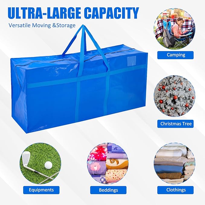 Windyun 6 Pack 69 Gallon Extra Large Moving Bags XXL Heavy Duty Storage Bag with Strong Zipper Handle Jumbo Big Tote Box Foldable for College Dorm Travel Clothes Duffle Blanket Pillow(Blue)