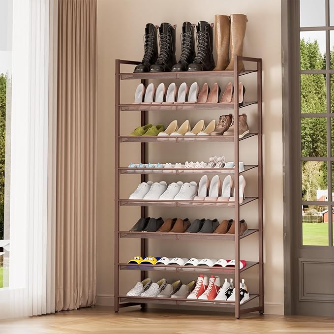 8Tier Metal Tall Shoe Rack,Large Shoe Rack for Closet,entryway,Garage, with Adjustable Flat or Angled Shelves, Hold 32-40 Pairs Shoes ﻿