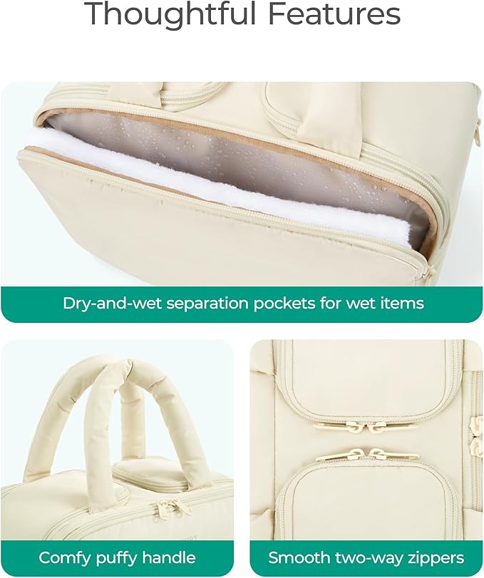 BAGSMART Travel Toiletry Bag, Puffy Large Toiletry Bag for Women, Lightweight Cosmetic Makeup Bag Organizer with Handle for Traveling, Accessories, Essentials, Toiletries (Green)
