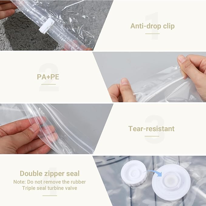 Hanging Vacuum Storage Bags 5 Pack Reusable Space Saver Bags for Clothes 43.3 x27.6 inch Vacuum Seal Storage Bag Dresses Space Bags for Suits, Coats or Jackets, Closet Organizer and Storage