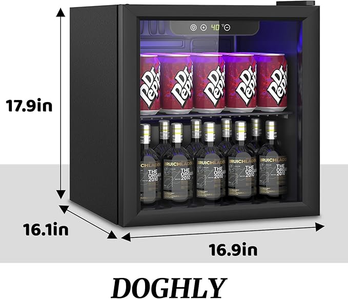 1.3 Cu.ft Beverage Refrigerator Cooler, 60 Cans Mini Fridge with Glass Door, and Temperature controllable switch for Soda, Beer or Wine For Office or Bar with Removable Shelves
