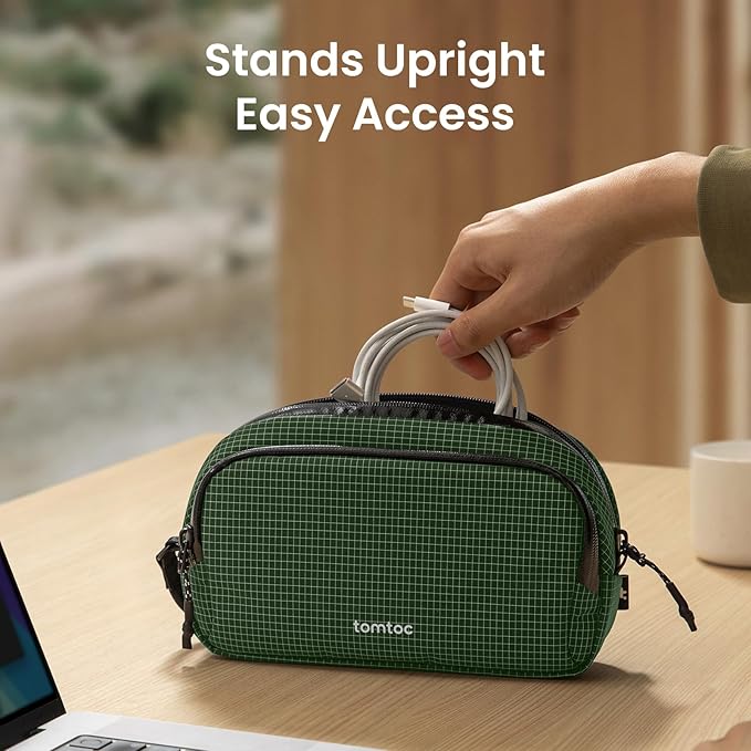 tomtoc Electronic Organizer Travel Case Performance, Water Resistant Dual Compartment Cable Organization Storage Bag for Charger, Cord, Phone, Hard Drive, Power Bank, Accessories Travel Essentials