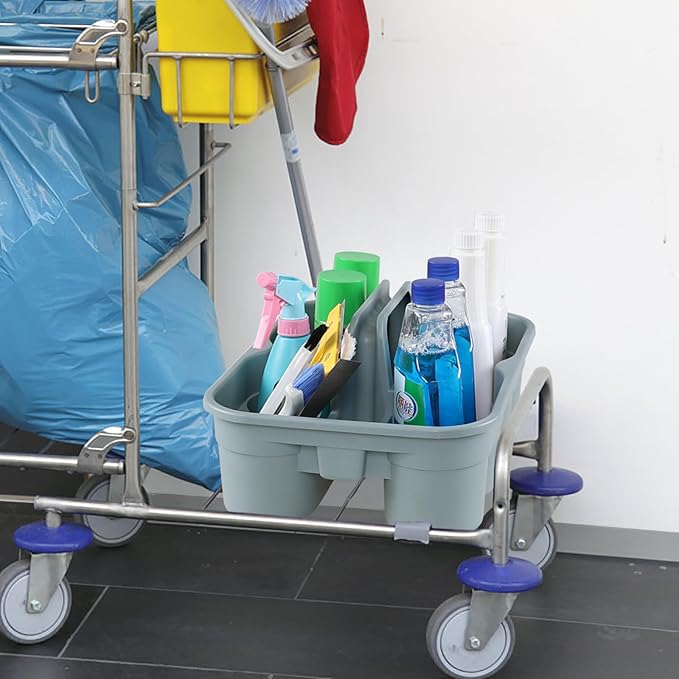 6-Pack Plastic Cleaning Storage Caddy, Cleaning Supply Carry Caddy, Gray