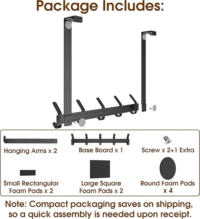 KitchLife Over The Door Hooks Hanger with 15.75 inches Extended Arms, Fit for 1-3/8" Doors, J40U, Thickened Bathroom Towel Rack Organization, 1 Pack Double-Hook, Matte Black
