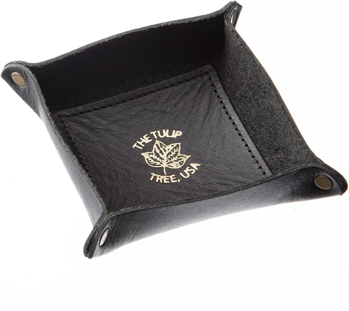 USA Handmade Premium Leather Valet Tray, Jewelry Organizer With Brass Rivets (Ebony Black, Mini)