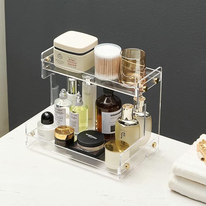 Bathroom Counter Organizer 2-Tier Bathroom Organizer Countertop Cosmetics Organizer Vanity Storage Shelf Rack for Bathroom Bedroom Kitchen