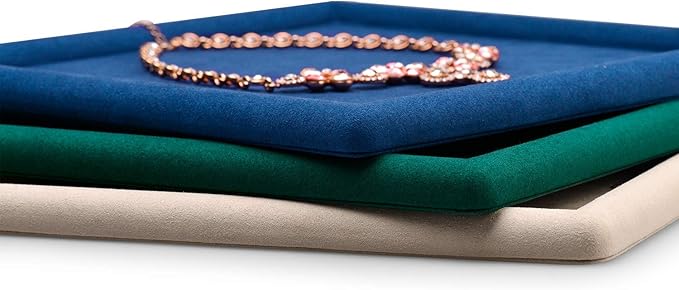 Oirlv Top Microfiber Jewelry Tray Square Nightstand Organizer Rings Earrings Necklace Trinket Storage Tray Showcase Jewelry Display (Blue)