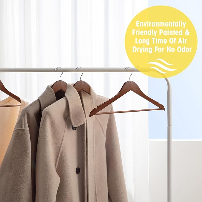 Wooden Hangers 10 Pack,Heavy Duty Wood Coat Hangers,with 360-degree Hook，Smooth Finish Wooden Clothes Hangers with Non Slip Pants Bar, Sturdy Clothes Hangers for Shirts,Suit（Walnut）