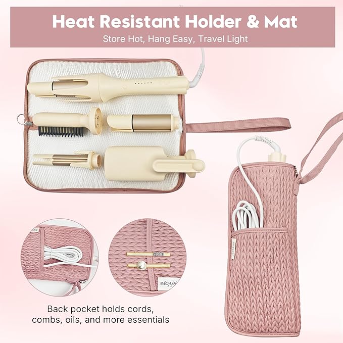 Hair Tools Organizer Bag Heat Resistant Mat Case Hot Tools Travel Bag Portable Flat Iron Pouch Case for Hair Straighteners, Curling Irons, Flat Irons and Hot Styling Tools (Pink)