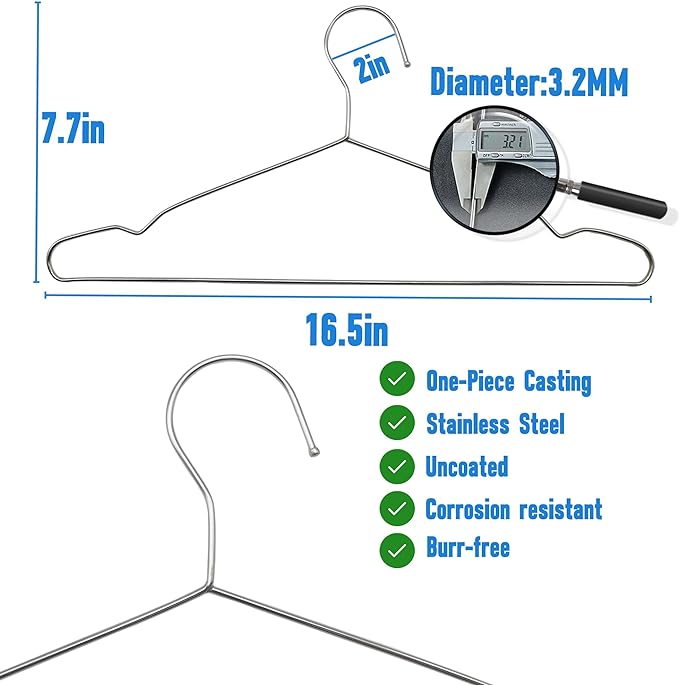 Wire Hangers 40 Pack, Heavy Duty, Space Saving, Stainless Steel, Silver, 16.5inches Closet Hangers for Hanging Coats, Suits, Jackets, Shirts,T-Shirt