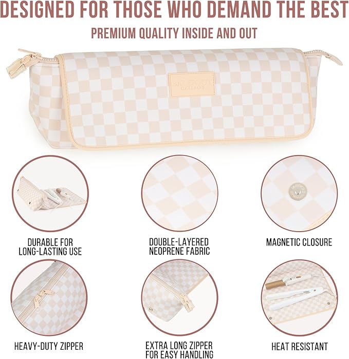 BAREFOOT CARIBOU Hair Tools Travel Bag and Heat Resistant Mat for Flat Irons, Straighteners, Curling Iron, and Haircare Accessories, 2-in-1 design, with Interior Pockets, Portable Organizer