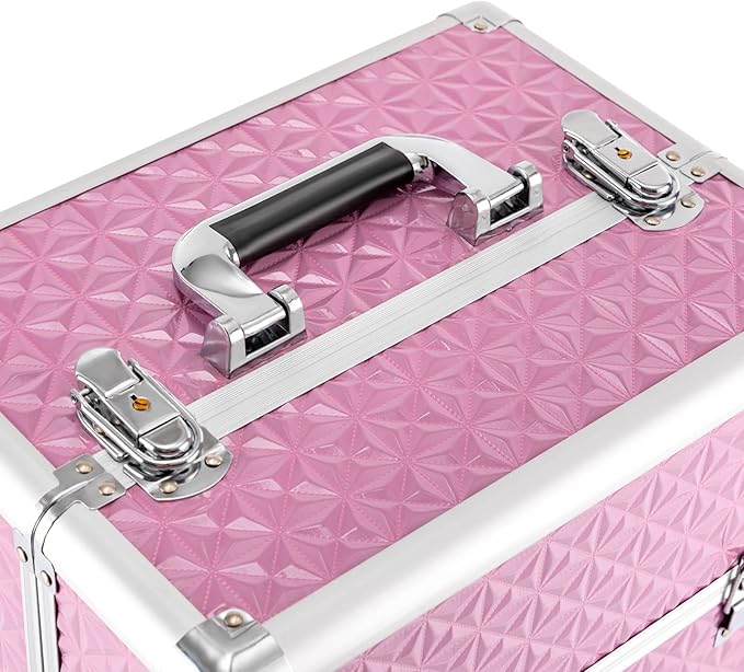 Makeup Rolling Case, Professional Rolling Nail Case Wheeled Manicure Storage Case Polish Organizer w/ Universal Wheels, Portable Adjustable Studio Travel Cart for Nail Technicians Hairstylist (Pink)