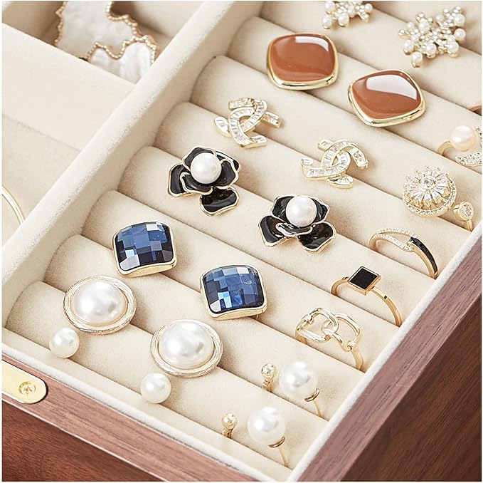 CHOSIN Black Walnut Wooden Jewelry Box Women large 5 Level Drawer Organizer Box with Glass Lid for Necklaces Watch Necklace Ring Earring Storage Valentine's Day Gifts
