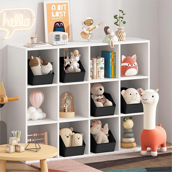 Large Closet Storage Cubes - Closet Storage Bins with Dual Handles for Clothes, Towels, Toys, Shelf Organizer Bins for Bedroom, Nursery, Shelves, Small Spaces, Black, 4 Pack