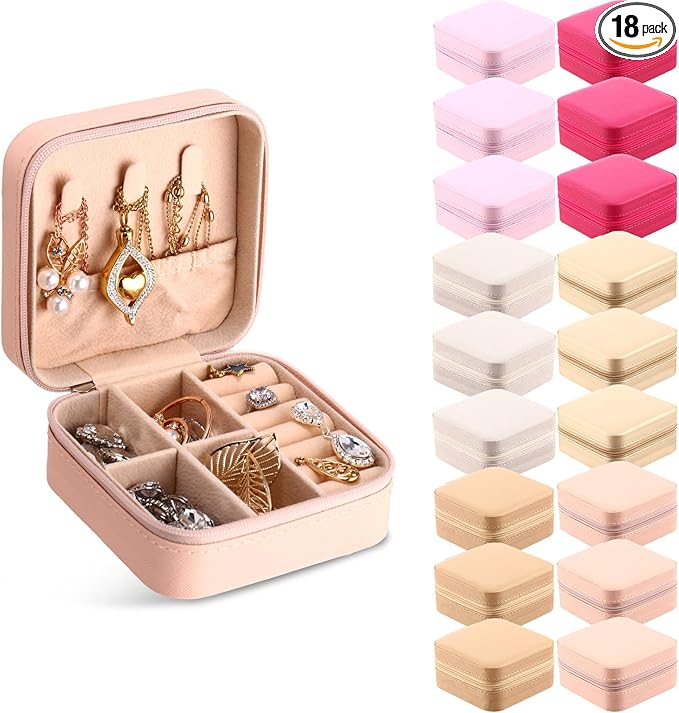 Kigeli 18 Pcs Travel Jewelry Case Bulk Bridesmaid Gift Boxes Small Jewelry Box Mini Storage Organizer for Women Return Gift(Bright Color)