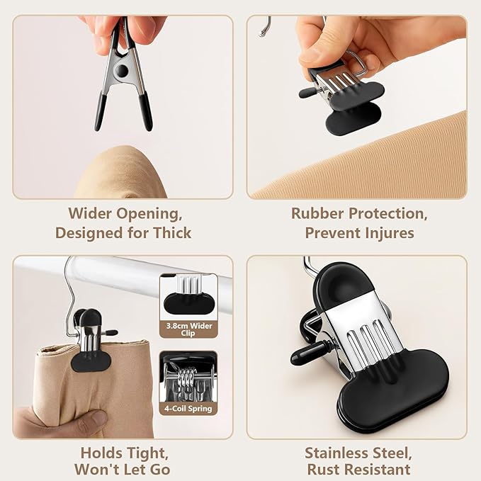 60 Pack Wide Leggings Hangers for Closet, Metal Pants Hangers with Clips, Non-Slip Skirt Boot Jeans Hanger, Stackable Closet Organizer Space Saving Black