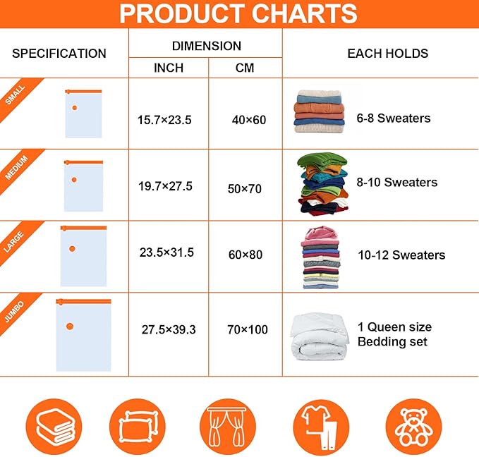 AGPTEK 16 Pack Vacuum Storage Bags(4 Jumbo/Large/Medium/Small) Compression Storage Bags for Blankets Clothes, Space Saver Vacuum Seal Bags for Clothing Bedding Travelling Luggage(Electric Pump)