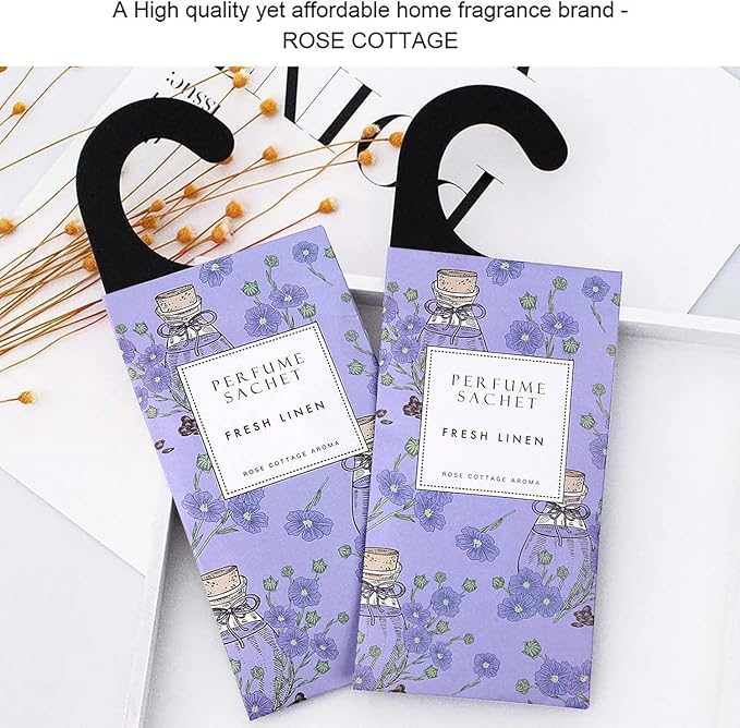 ROSE COTTAGE Large 12 Packs Fresh Linen Hanging Closet Deodorizer Air Freshener Long Lasting Scented Sachets Smell Goods for House