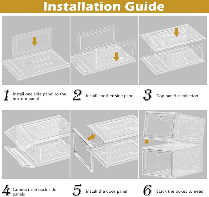 12 Pack Clear Shoe Storage Organizer with Magnetic Door,Stackable Plastic Shoe Boxes for Sneakers,Boots,and Heels,Space-Saving Foldable Shoe Rack for Closet,Durable Shoe Cabinet Organizer,White