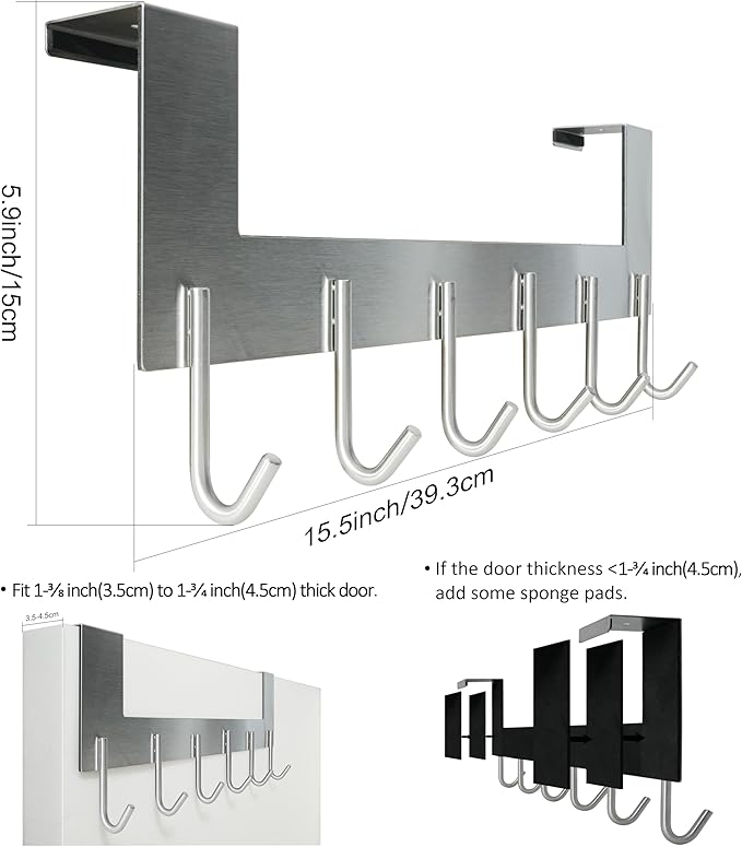 WEBI Over The Door Hooks for Hanging,Over Door Towel Rack,Door Coat Hanger Coat Rack for Clothes,Back of Bathroom,Brushed Nickel