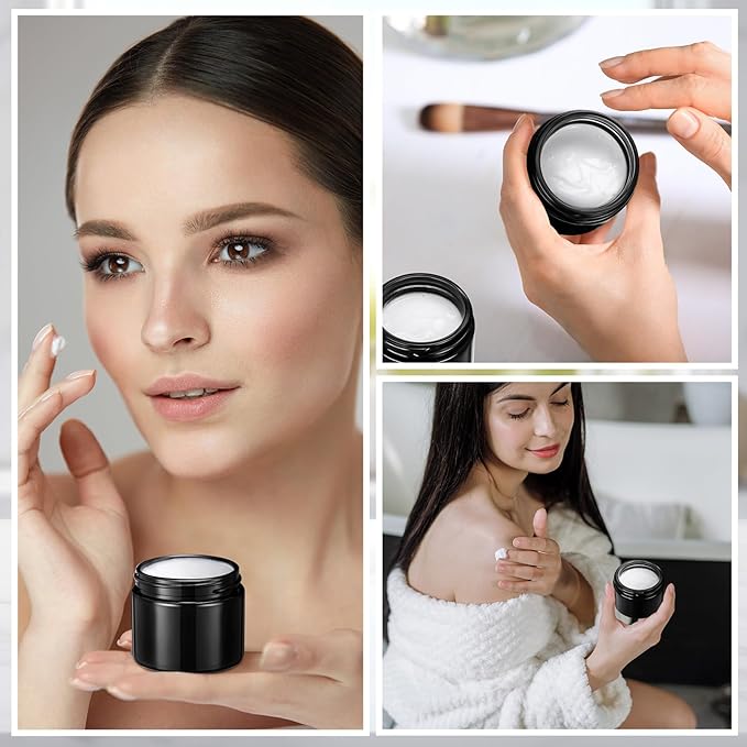 Domensi 32 Pcs 2 oz Glass Jars with Lids Travel Size Round Leakproof Empty Cosmetic Jars with Inner Liners Lid for Storing Makeup Lotions Face Cream Ointments Candle DIY Making (Black)