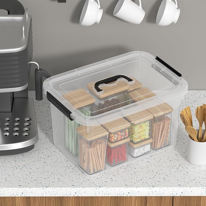 10 Quart Plastic Storage Bins with Lids and Handle, 4 Packs Clear Latching Box