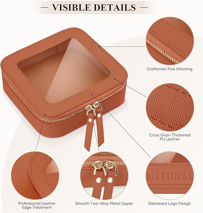 Clear Makeup Bag, Travel Toiletry Bag Cosmetic Case for Women, Waterproof Portable Small Make Up Skincare Pouch with Zipper, Compact Car Organizer Bag for Essentials, Mini Size, Brown