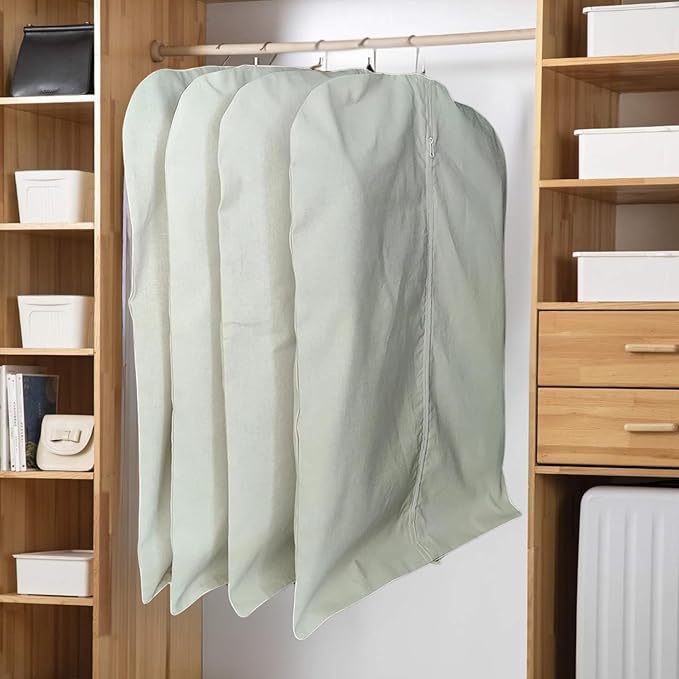 Garment Bag for Hanging Clothes – Organic Cotton Suit & Coat Cover with Zipper | Breathable Closet Organizer for Travel & Storage (Medium, 24"x40", Off-White)