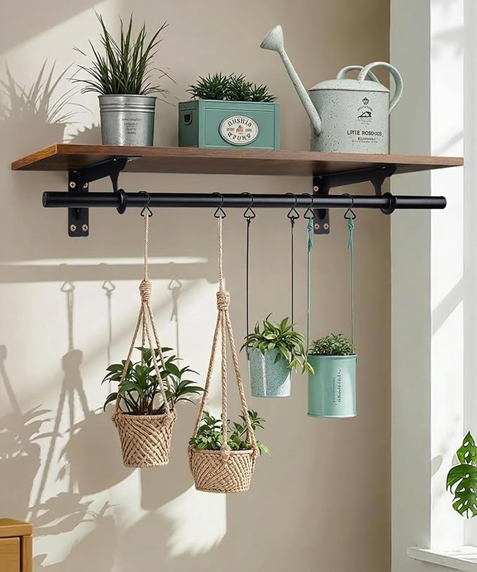 FIRJOY Closet Shelf with Hanging Rod, Heavy Duty (Black, 1 PACK 11.8" x 31.4")