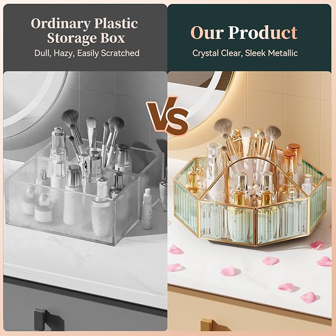 360° Rotating Makeup Organizer Spinning Vanity Organizer with Makeup Brush Holder for Countertop, Bathroom Storage, Skincare, Perfume & Cosmetic Organizer for Vanity