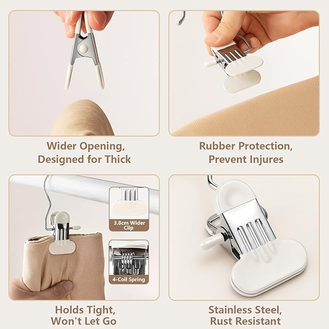 40 Pack Wide Leggings Hangers for Closet, Metal Pants Hangers with Clips, Non-Slip Skirt Boot Skirt Jeans Hanger, Stackable Closet Organizer Space Saving White