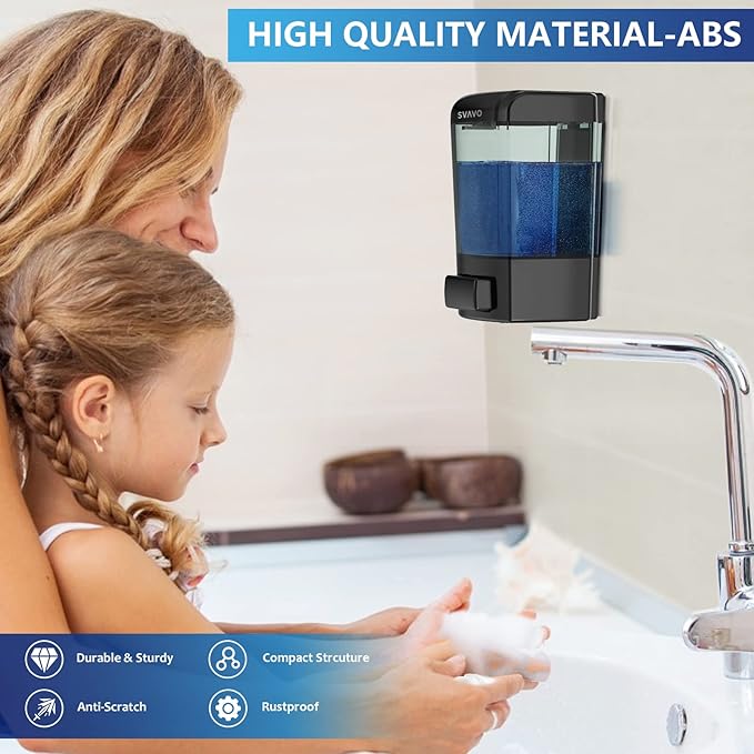 SVAVO Wall Mounted Soap Dispenser Kitchen Bathroom Manual Soap Dispenser Refillable Hand soap Dispenser for Liquid Contianers Shampoo Gel Chamber for Household Commerical 23.7oz (700ml) ABS